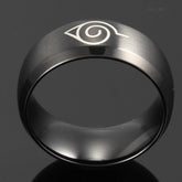 Hidden Leaf Village Ring – Black Stainless Steel Anime Band for Men