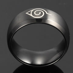 Hidden Leaf Village Ring – Black Stainless Steel Anime Band for Men
