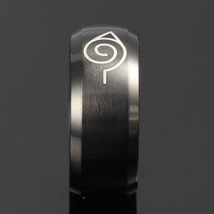 Hidden Leaf Village Ring – Black Stainless Steel Anime Band for Men