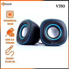 Kisonli V350 Compact USB 2.0 Speakers – Deep Bass Sound with AUX for Laptop & Desktop