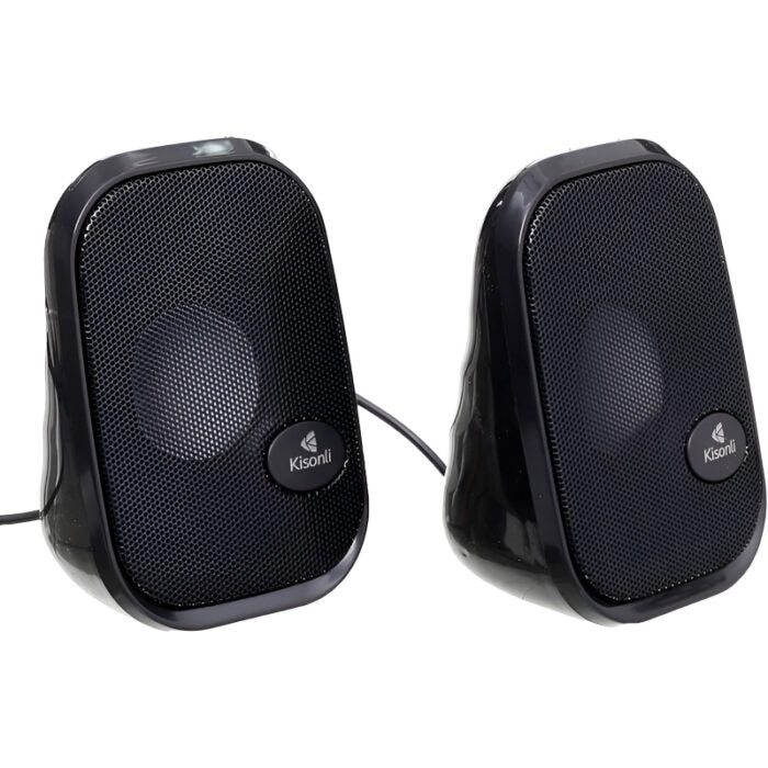 Kisonli KS-09 USB 2.0 Stereo Multimedia Speakers – Dual 3W Output, AUX & USB Powered, Compact Design for Desktop, Laptop, Mobile & Tablets