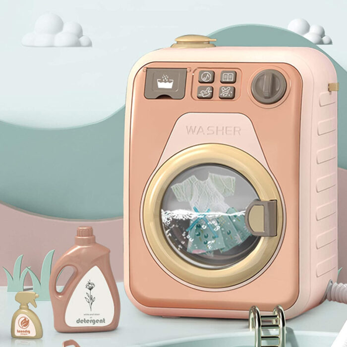 Mini Electronic Washing Machine With Light And Sound Pretend Play Laundry Appliances Toys For Kids