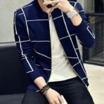 Fashion Men Casual Blazer Autumn Slim Plaid Single Trench Coat