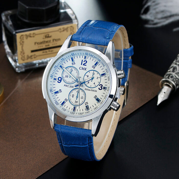 Business Mens Watches Casual Luxury Leather strap Men Blue Ray Glass Quartz Watch Fashion