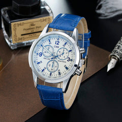 Business Mens Watches Casual Luxury Leather strap Men Blue Ray Glass Quartz Watch Fashion