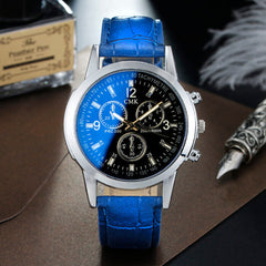 Business Mens Watches Casual Luxury Leather strap Men Blue Ray Glass Quartz Watch Fashion
