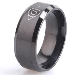 Hidden Leaf Village Ring – Black Stainless Steel Anime Band for Men