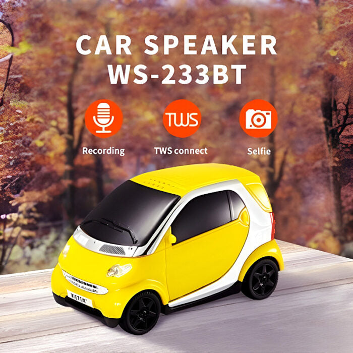 WS-233 Mini Portable Wireless Car Speaker – Bluetooth 5.0 Stereo Sound with Dynamic LED Lighting – Supports FM Radio, Aux, and Micro SD
