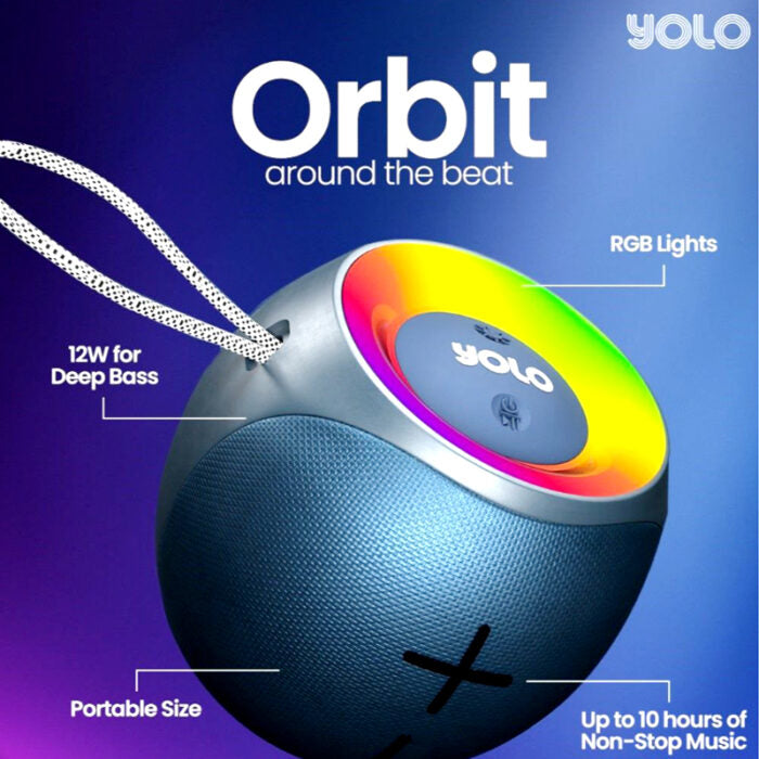 Yolo Orbit Portable Wireless Speaker with 12W Deep Bass, 10-Hour Playtime and RGB Lights