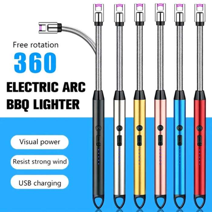 360° Flexible Neck USB Pulse Arc Lighter – Rechargeable Flameless Ignition for Candles, Kitchen Stoves & Outdoor BBQ