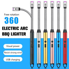360° Flexible Neck USB Pulse Arc Lighter – Rechargeable Flameless Ignition for Candles, Kitchen Stoves & Outdoor BBQ