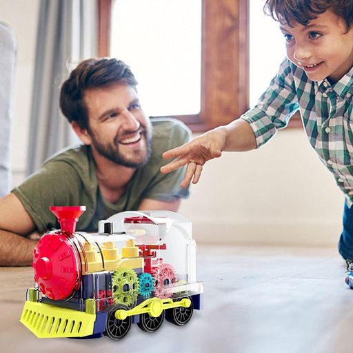 Transparent Electric Gear Train with Music Light Rotating Toy for Kids